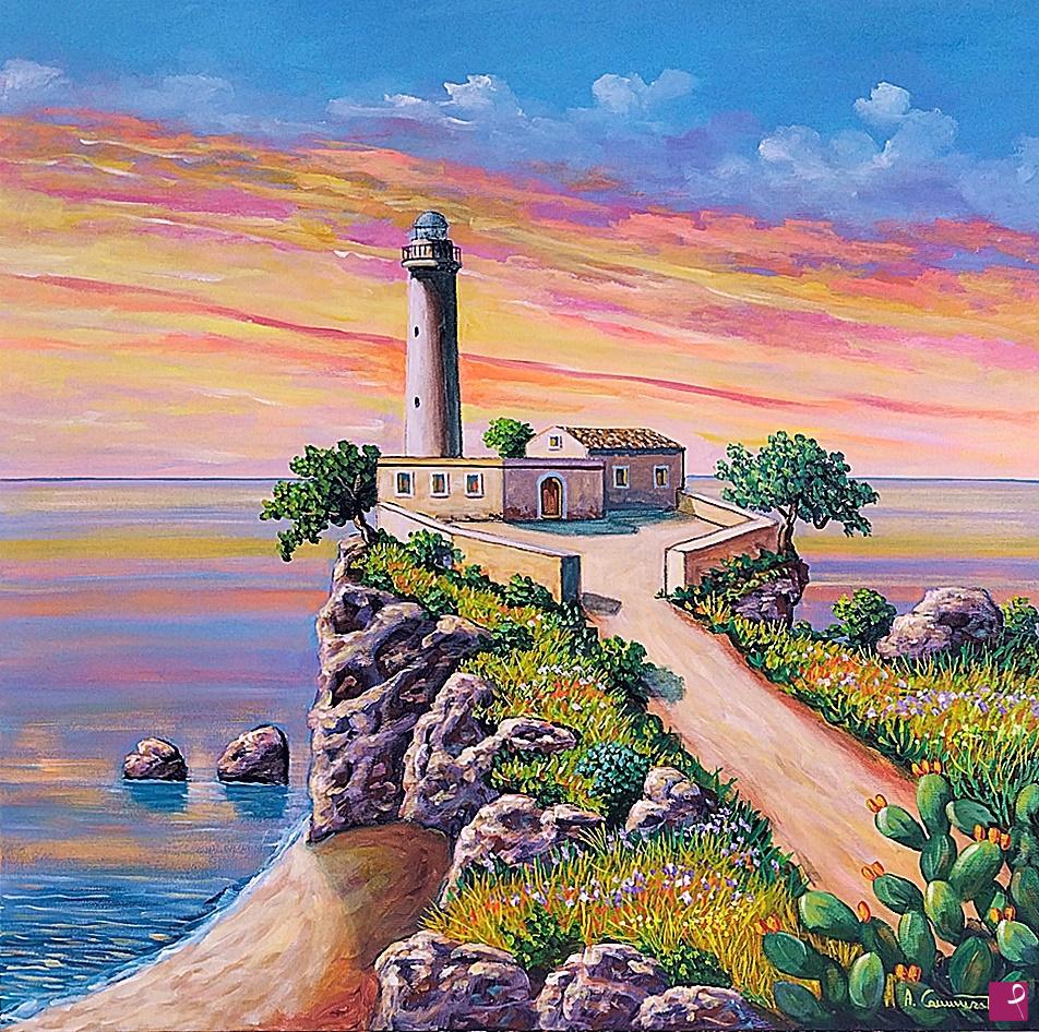 quadri in vendita online - Faro al tramonto - www.paesaggicammarata.it