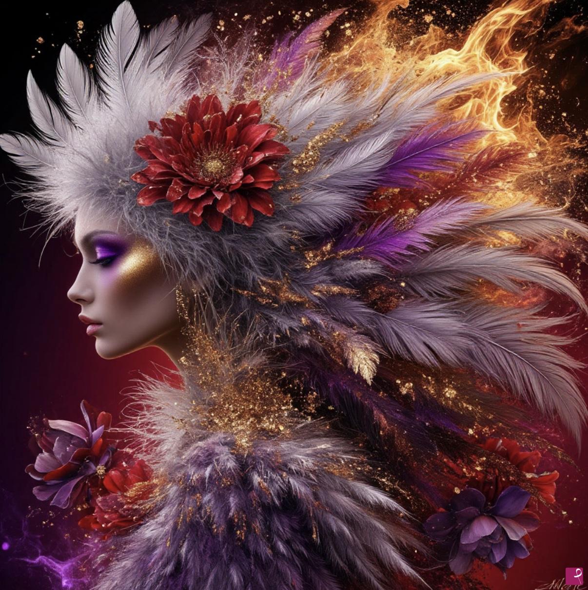 quadri in vendita online - Feathers, women and flowers 
