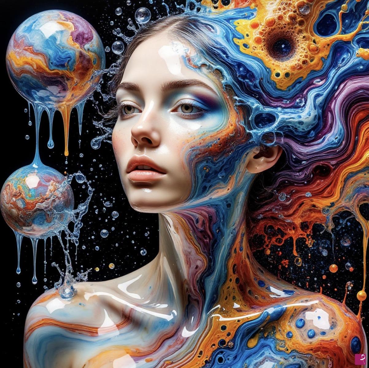 quadri in vendita online - Female image made of liquid marble2