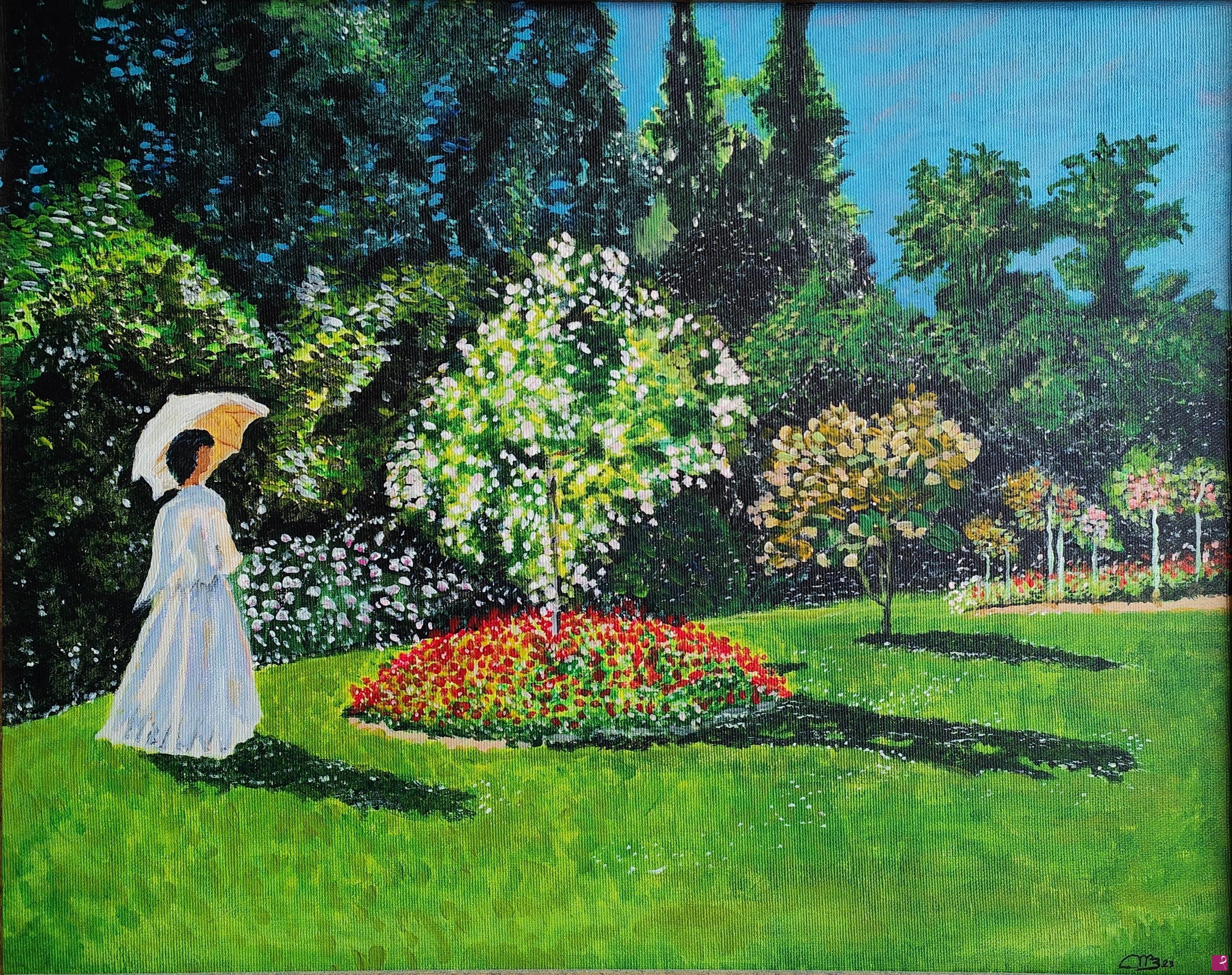 quadri in vendita online - Femme au jardin à Sainte-Adresse