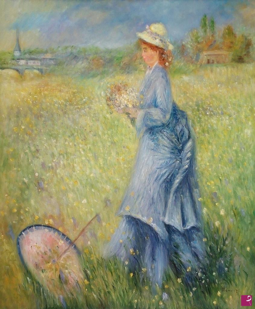 quadri in vendita online - Femme cueillant des fleurs