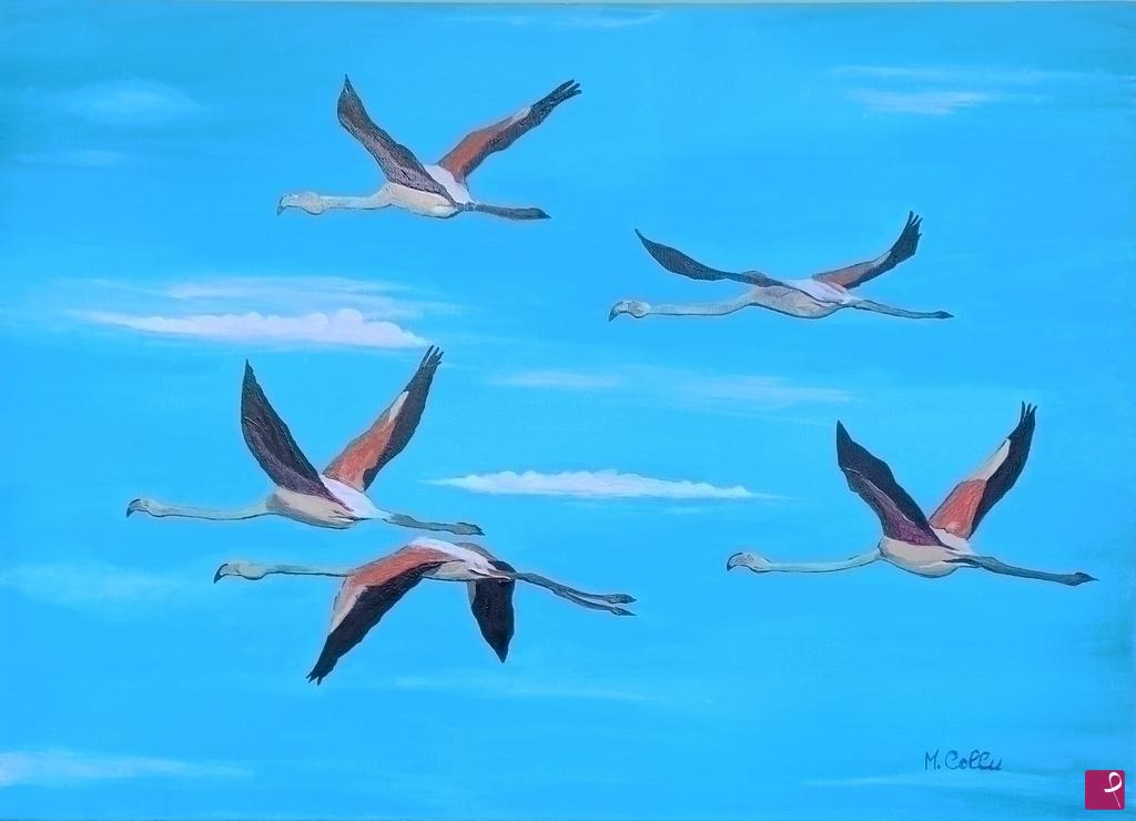 quadri in vendita online - Fenicotteri in volo