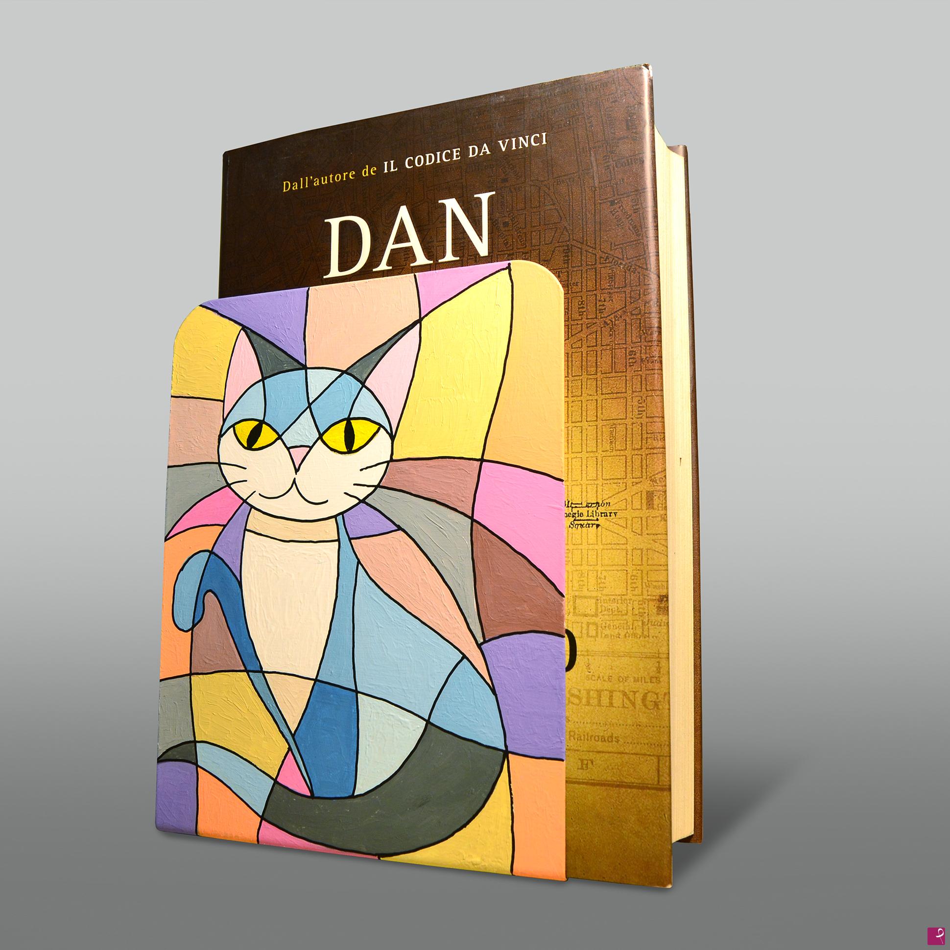 quadri in vendita online - FERMA LIBRO CON GATTO DIPINTO