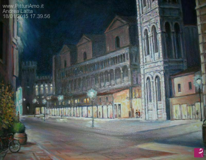 quadri in vendita online - Ferrara. Notturno in piazza Trento e Trieste