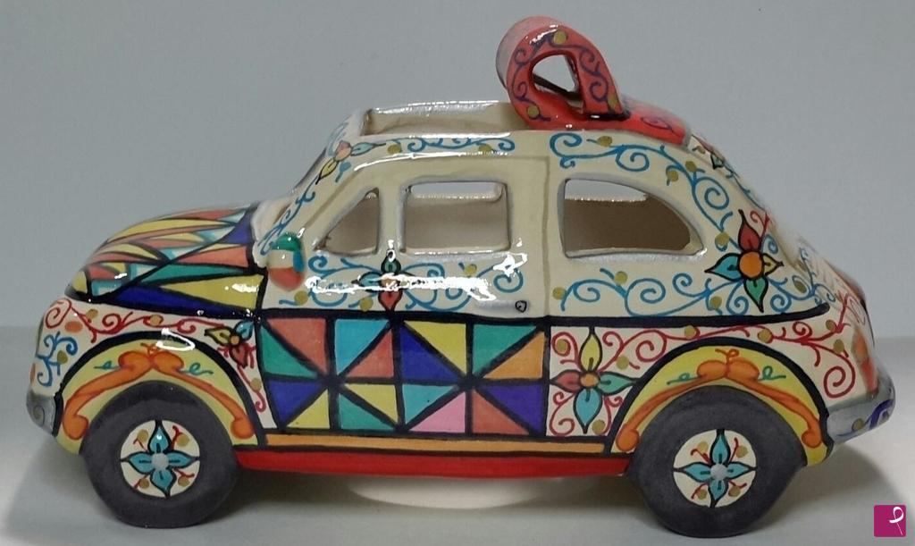 quadri in vendita online - FIAT 500 "cabrio" in ceramica artistica siciliana