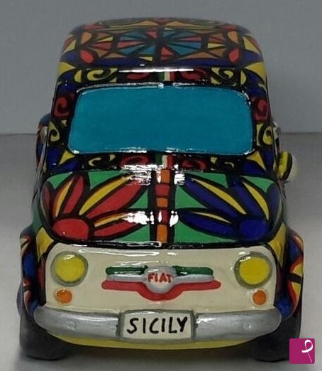quadri in vendita online - FIAT 500 "Fantasia siciliana" in ceramica artistica.