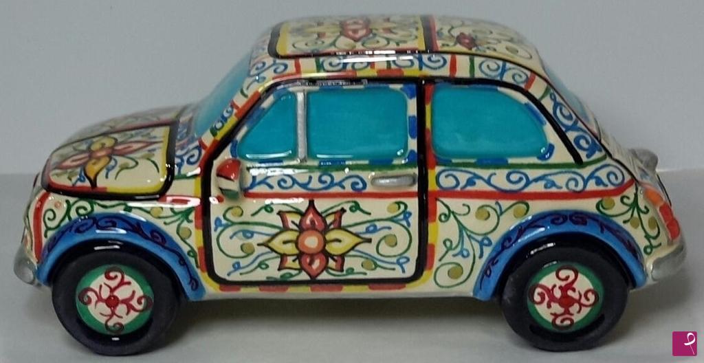 quadri in vendita online - FIAT 500 "FOLK" in ceramica artistica siciliana.