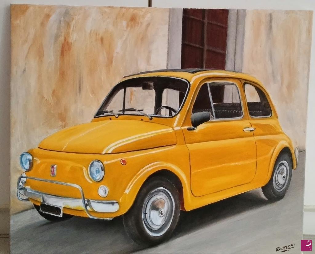 quadri in vendita online - Fiat 500 giallo Positano 