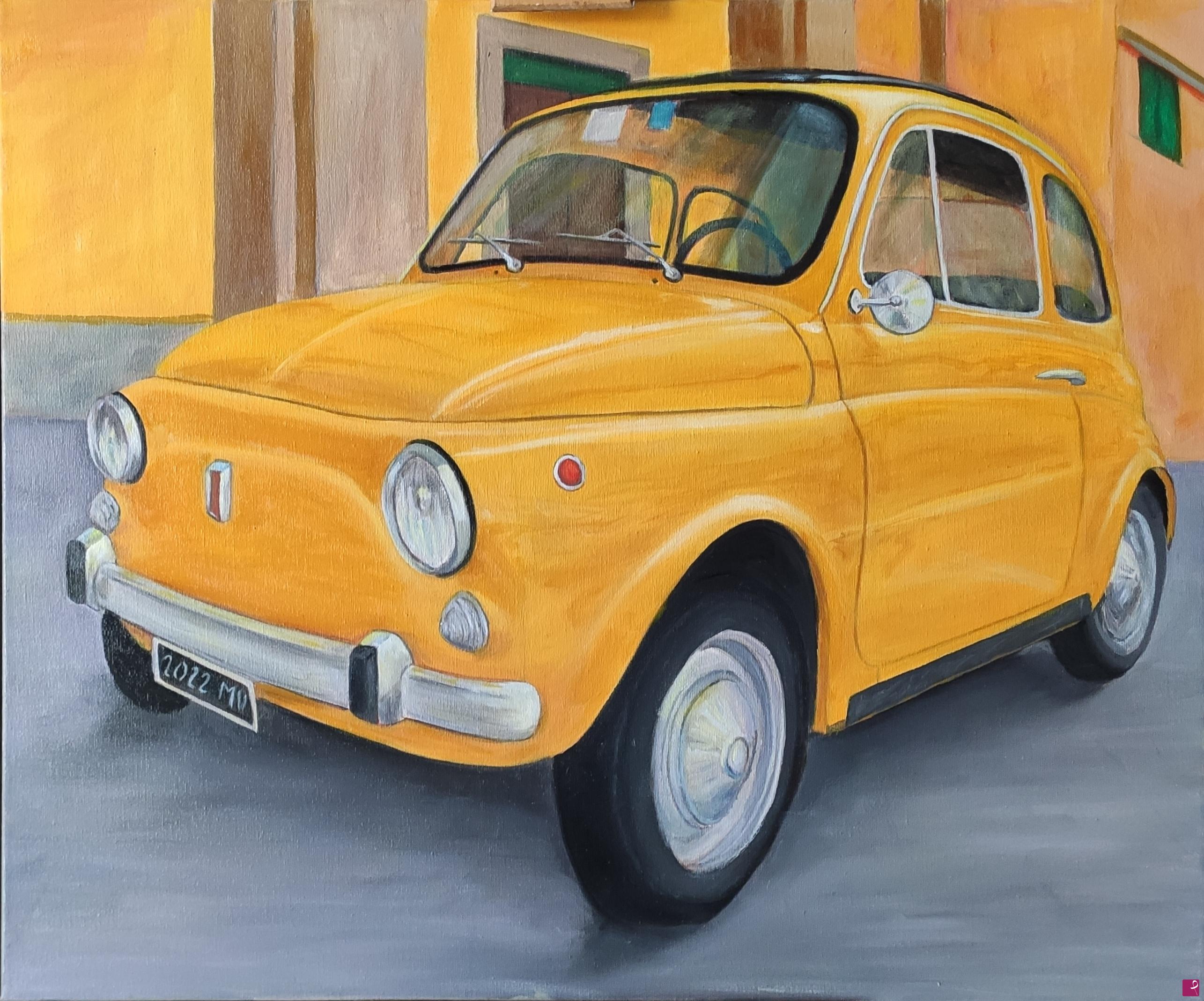 quadri in vendita online - Fiat 500 Giallo Positano