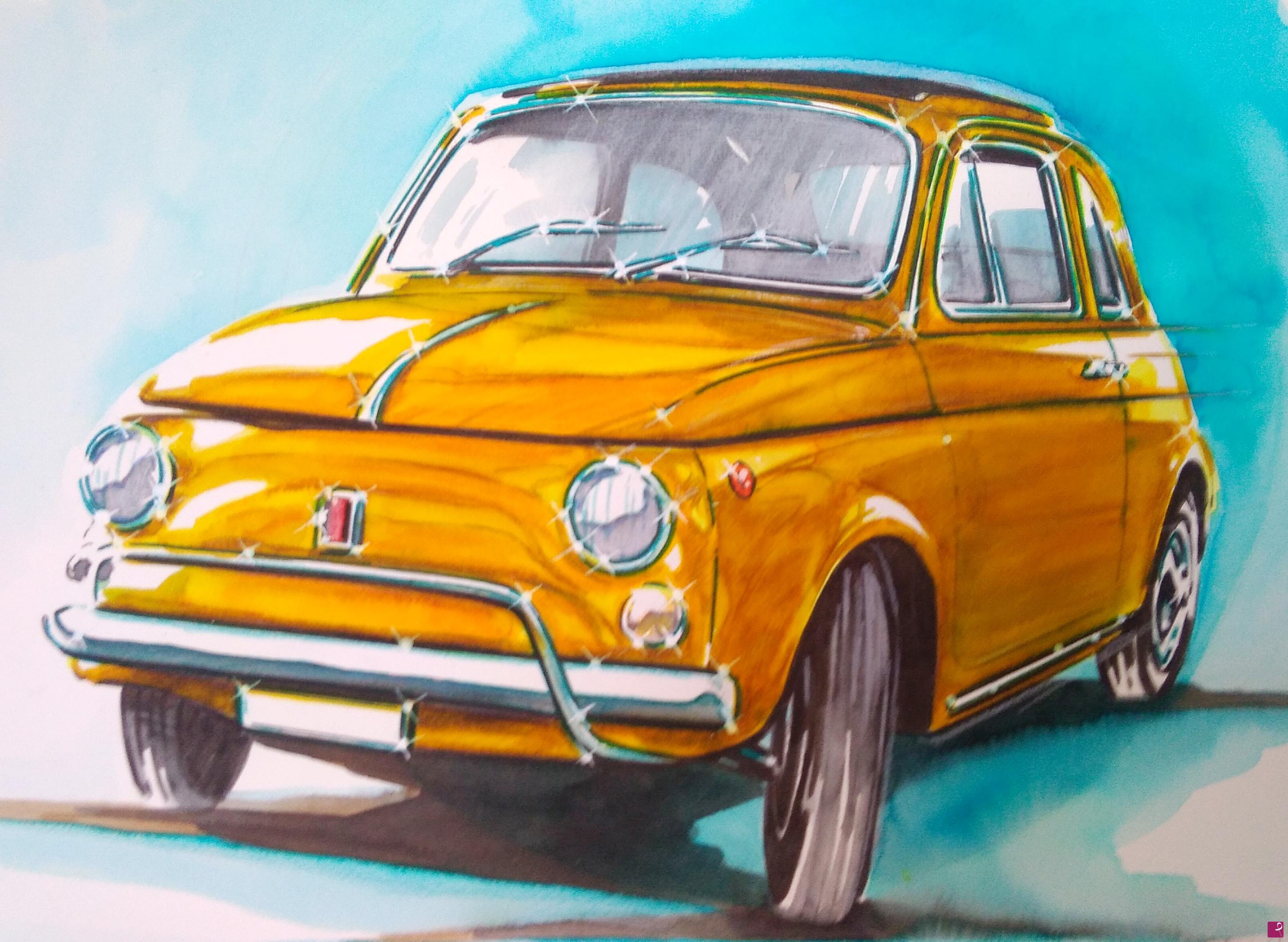 quadri in vendita online - FIAT 500 L - giallo positano - 1972 - POP ART 