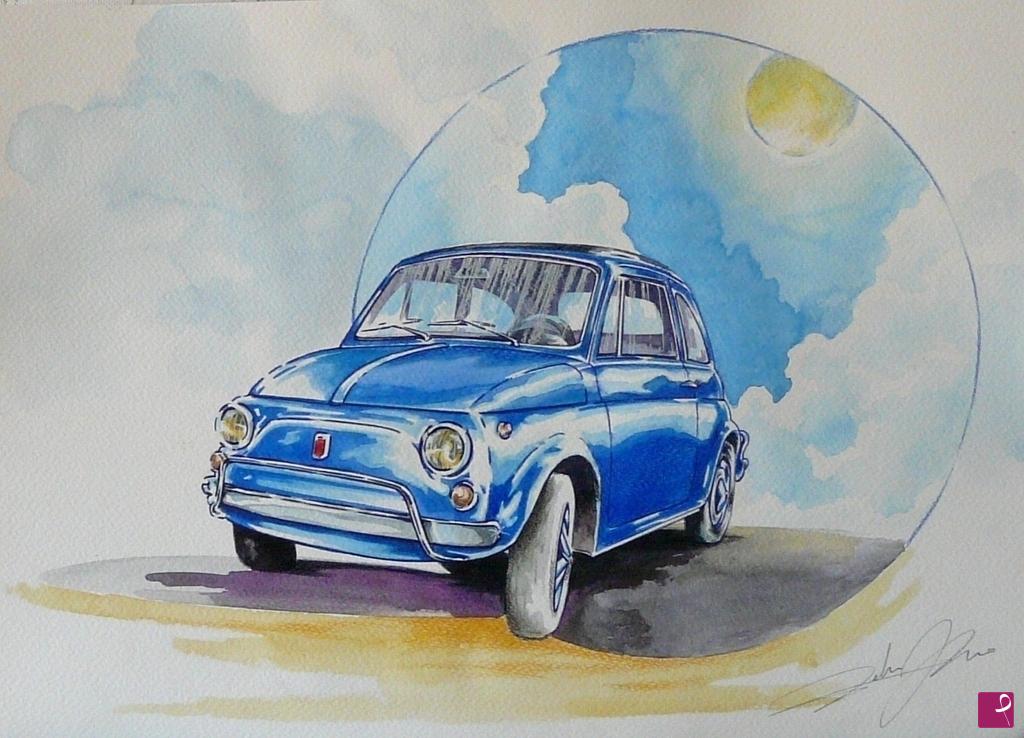 quadri in vendita online - FIAT 500 L  blu 1970