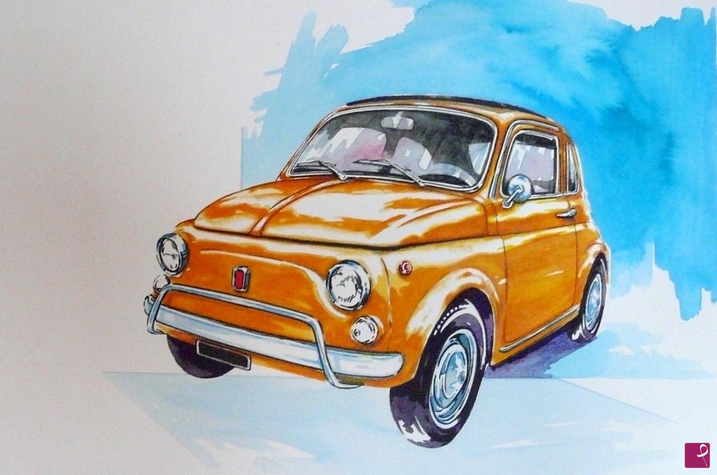quadri in vendita online - fiat 500 L  giallo positano 1973