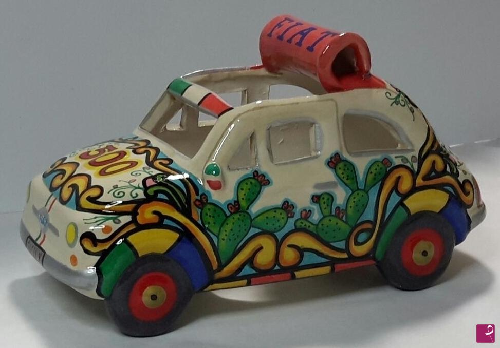 quadri in vendita online - FIAT 500 "SOUVENIR" in ceramica  artistica  siciliana.