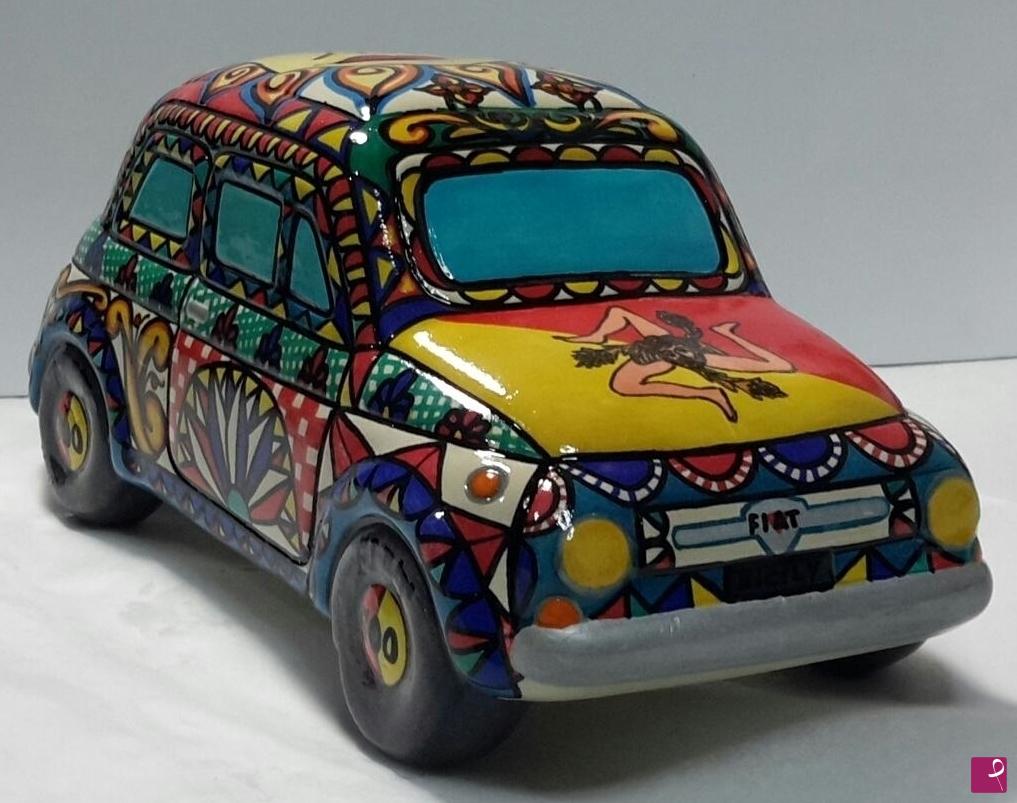 quadri in vendita online - FIAT 500"TRINACRIA" in ceramica artistica siciliana.