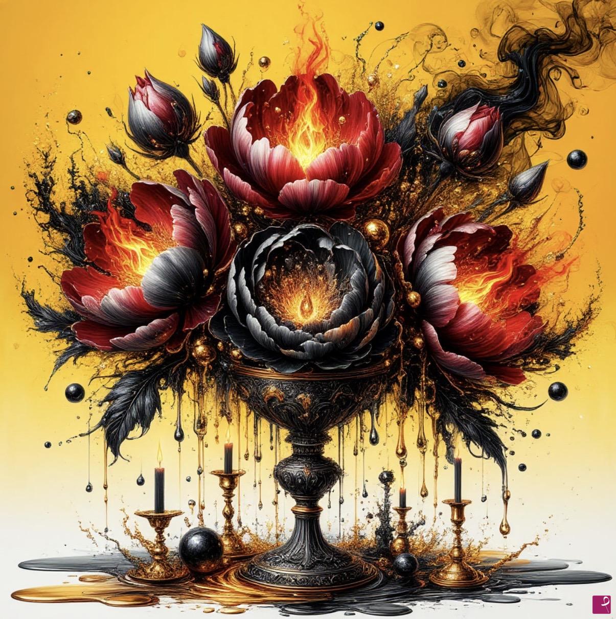 quadri in vendita online - Fiery flowers and candles