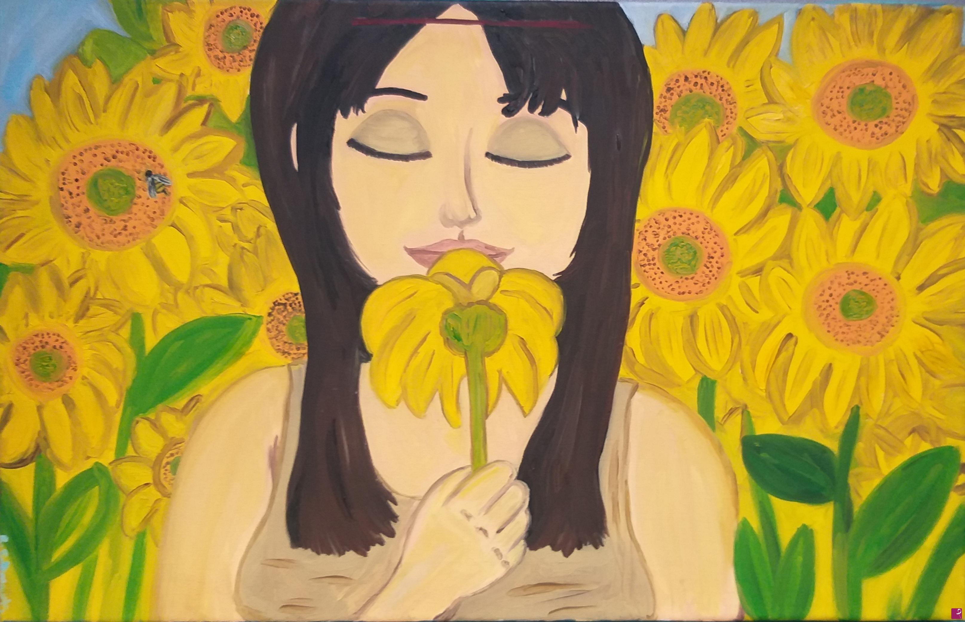 quadri in vendita online - "Figlia dei fiori" olio su tela 40x60