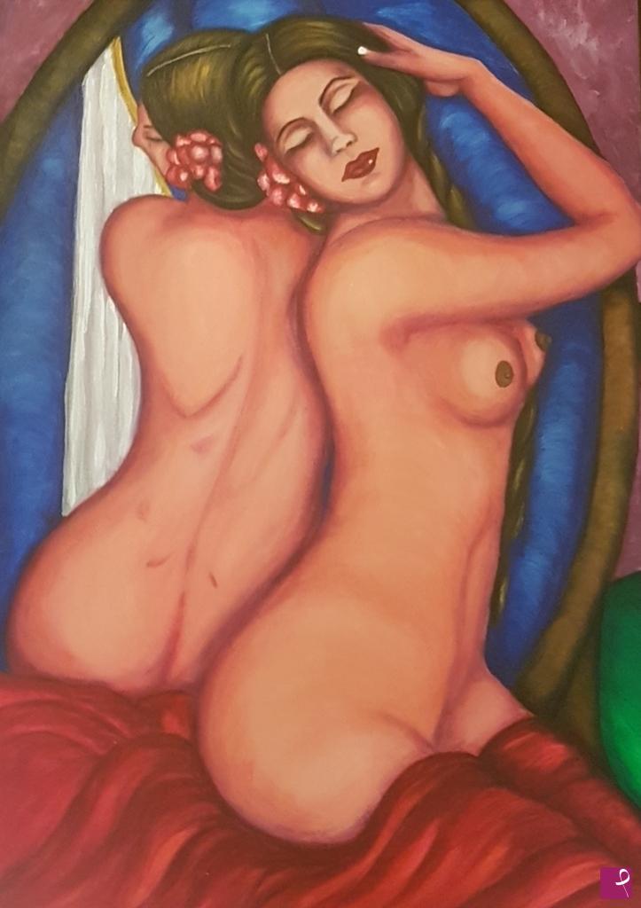 quadri in vendita online - FIGURA DI DONNA ALLO SPECCHIO/ WOMAN IN THE MIRROR