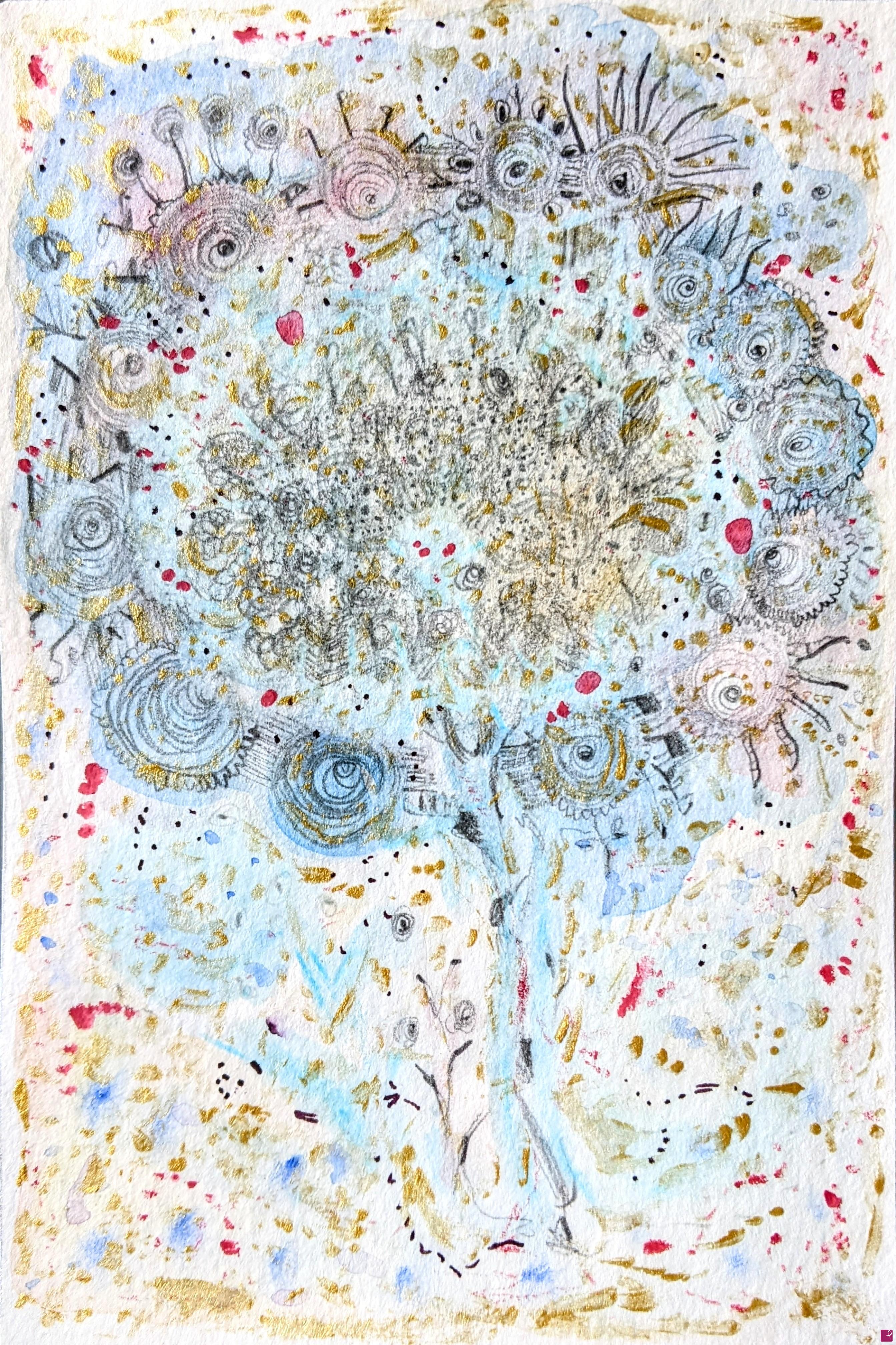 quadri in vendita online - Fiore circolare blu e oro