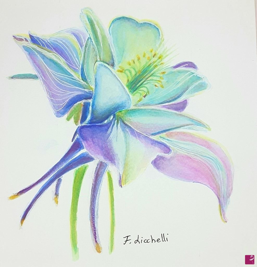 quadri in vendita online - Fiore turchese e viola