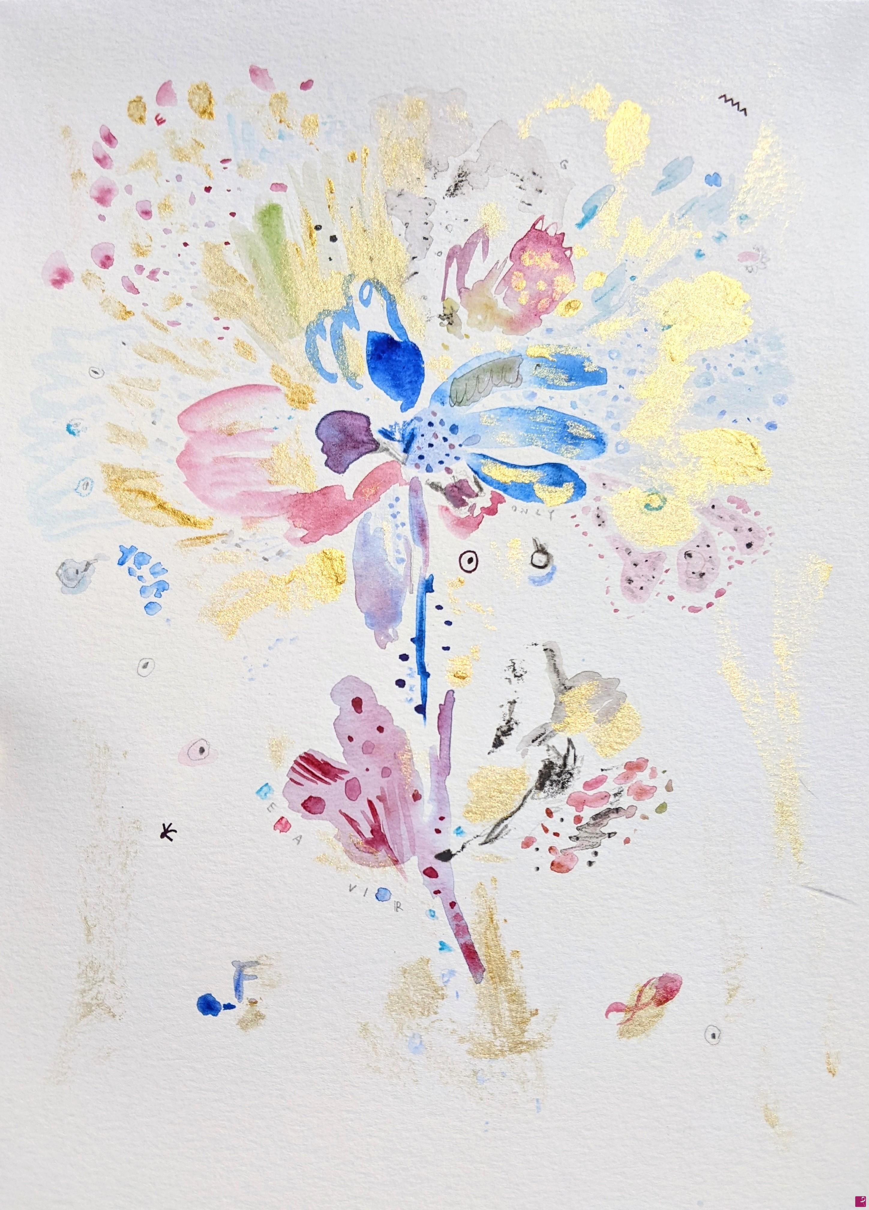 quadri in vendita online - Fiore vitale blu magenta e oro