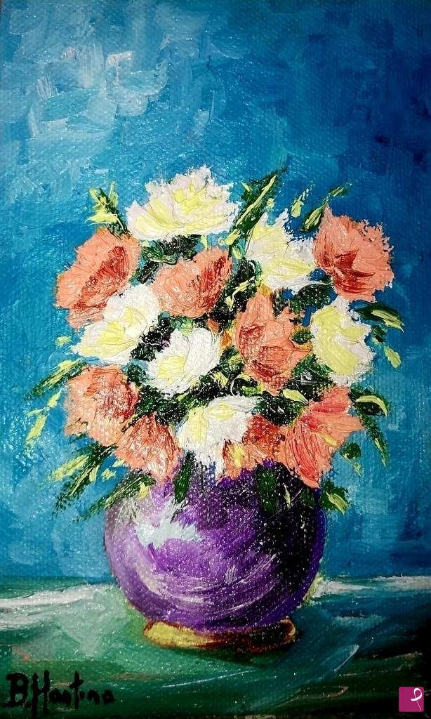 quadri in vendita online - Fiori bianchi fiori rosa 
