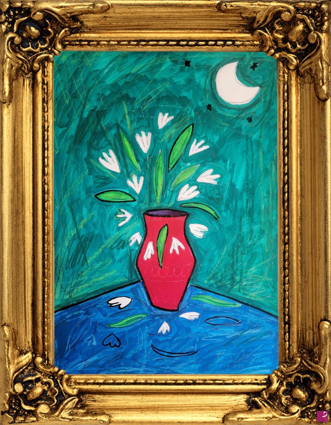 quadri in vendita online - Fiori bianchi su fondo verde 