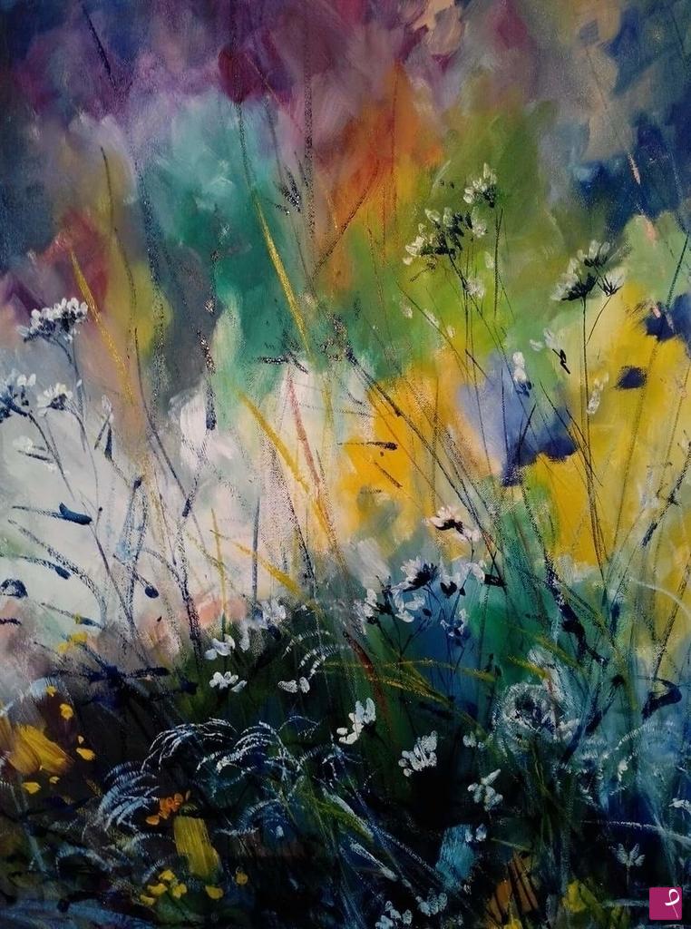 quadri in vendita online - Fiori blu (erbe umili)