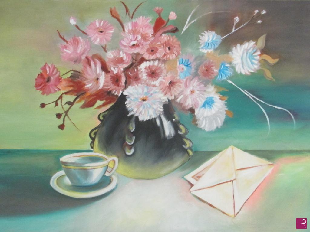 quadri in vendita online - fiori caffe' e lettera
