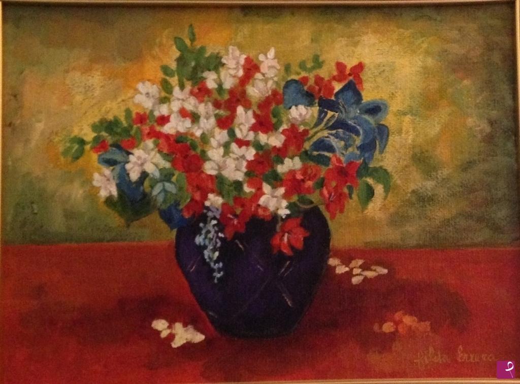 quadri in vendita online - fiori colorati in vaso blu