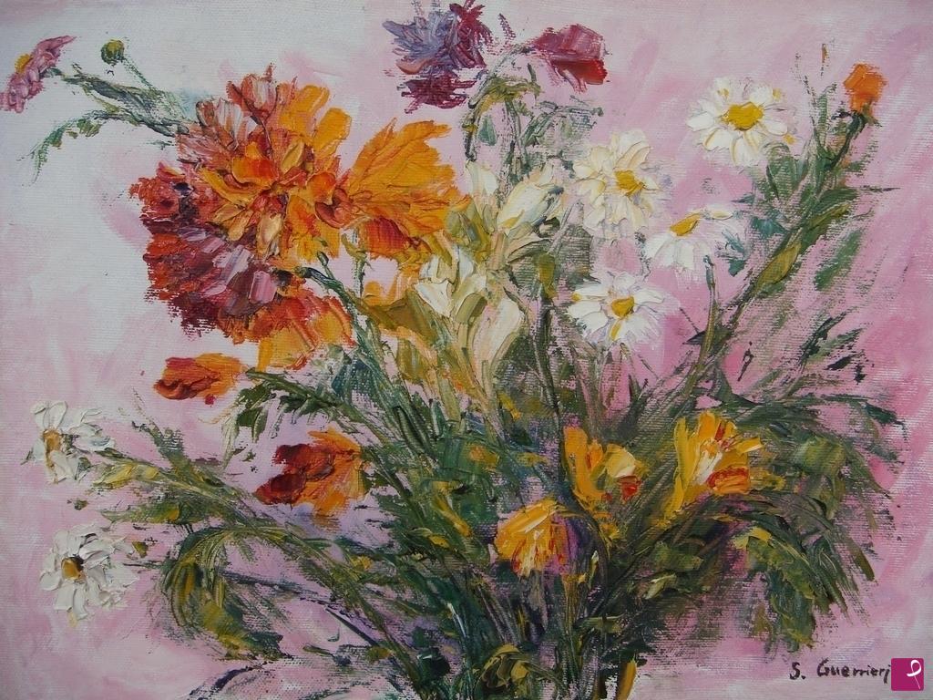 quadri in vendita online - Fiori di campo gialli, bianchi e rossi.