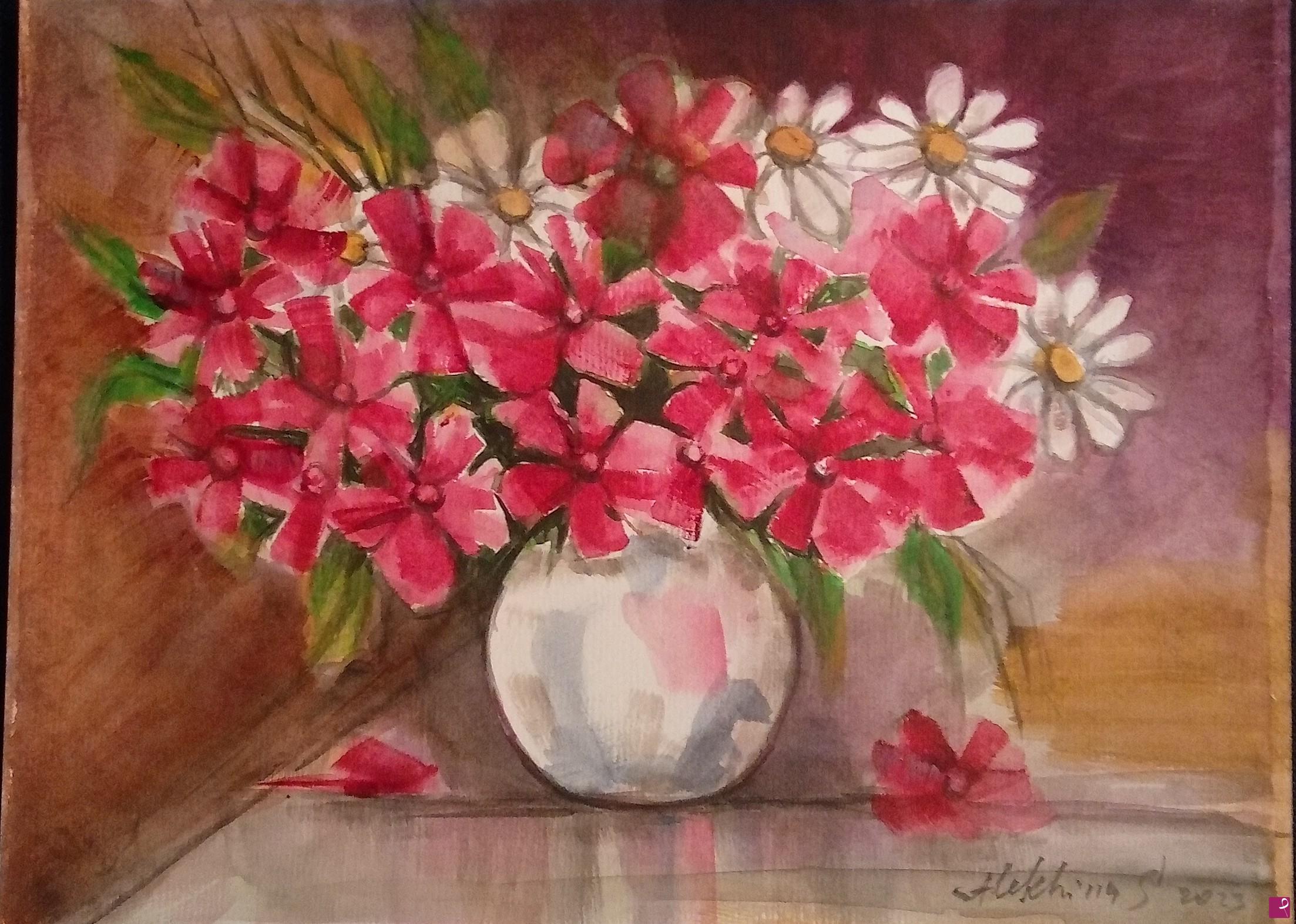 quadri in vendita online - Fiori di campo in vaso