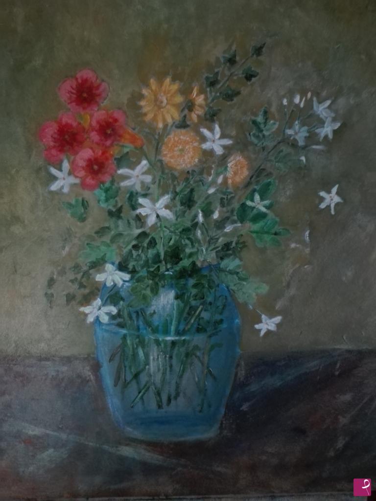 quadri in vendita online - Fiori di campo in vaso blú