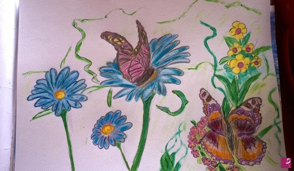 quadri in vendita online - fiori e farfalle colorati in giardino 