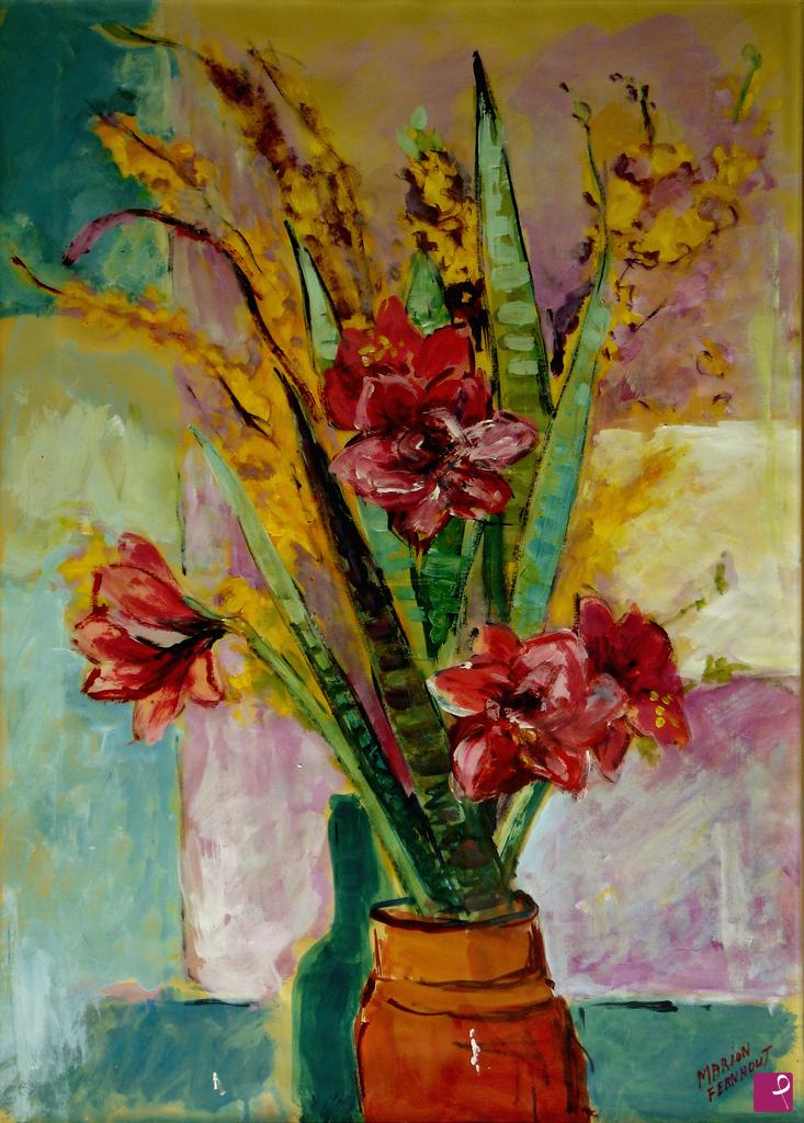 quadri in vendita online - Fiori e foglie lunghi in vaso