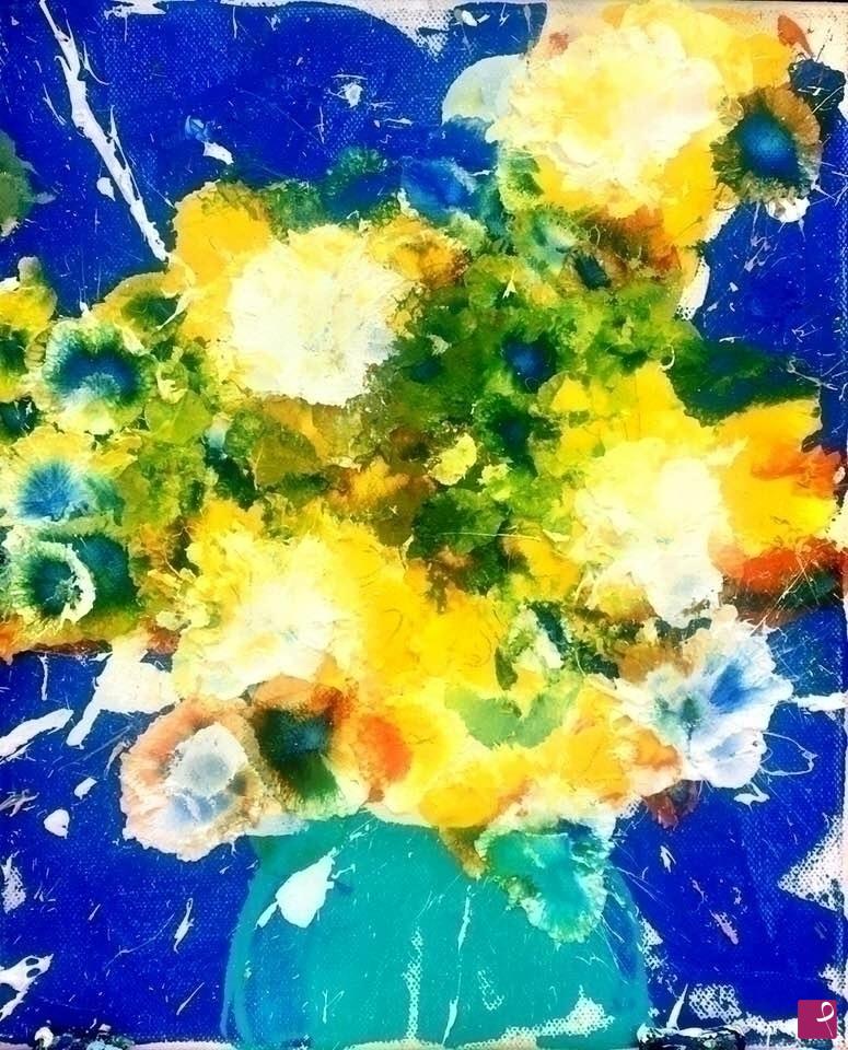 quadri in vendita online - Fiori gialli. Acrilico su tela, 30x25. 17 maggio 2018