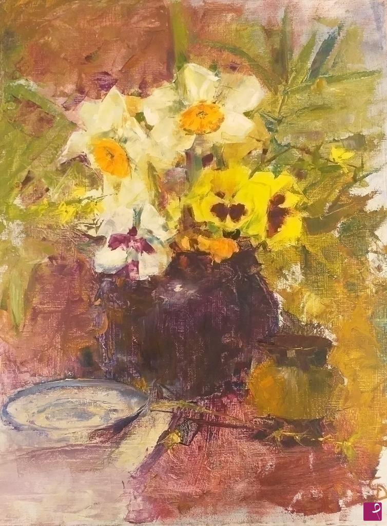 quadri in vendita online - Fiori in brocca blu