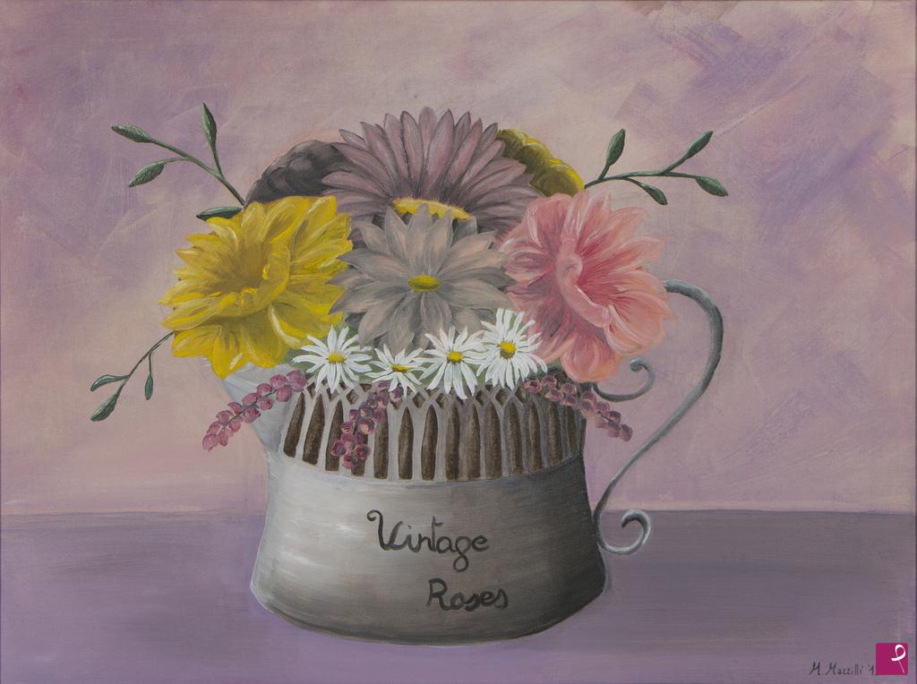 quadri in vendita online - Fiori in un innaffiatoio decorativo