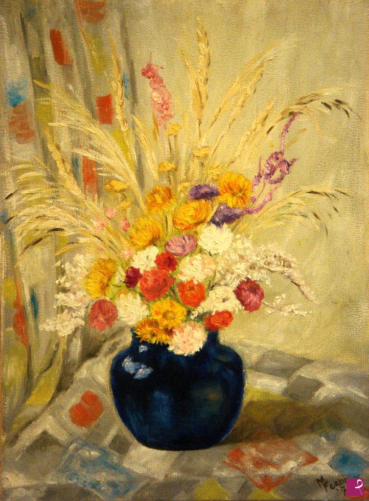 quadri in vendita online - Fiori in vaso blu