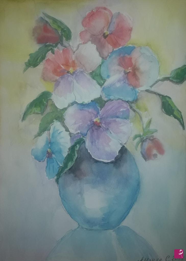quadri in vendita online - Fiori in vaso blu