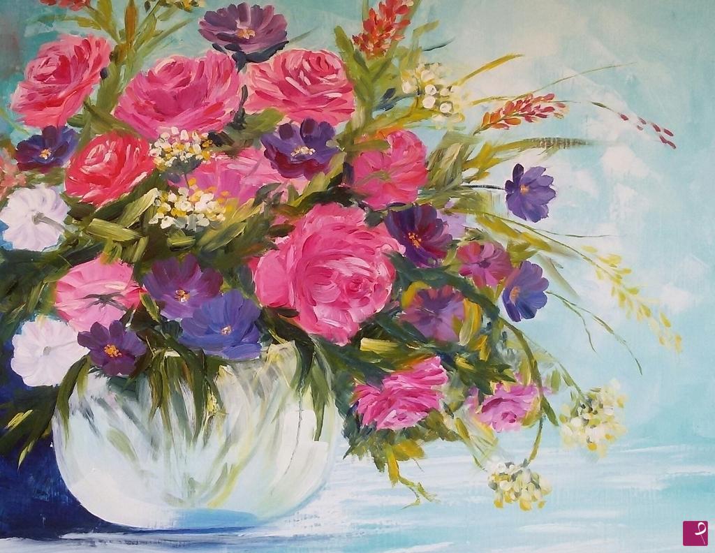 quadri in vendita online - Fiori in vaso di vetro 