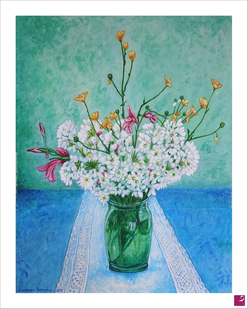 quadri in vendita online - Fiori in vaso verde-2021