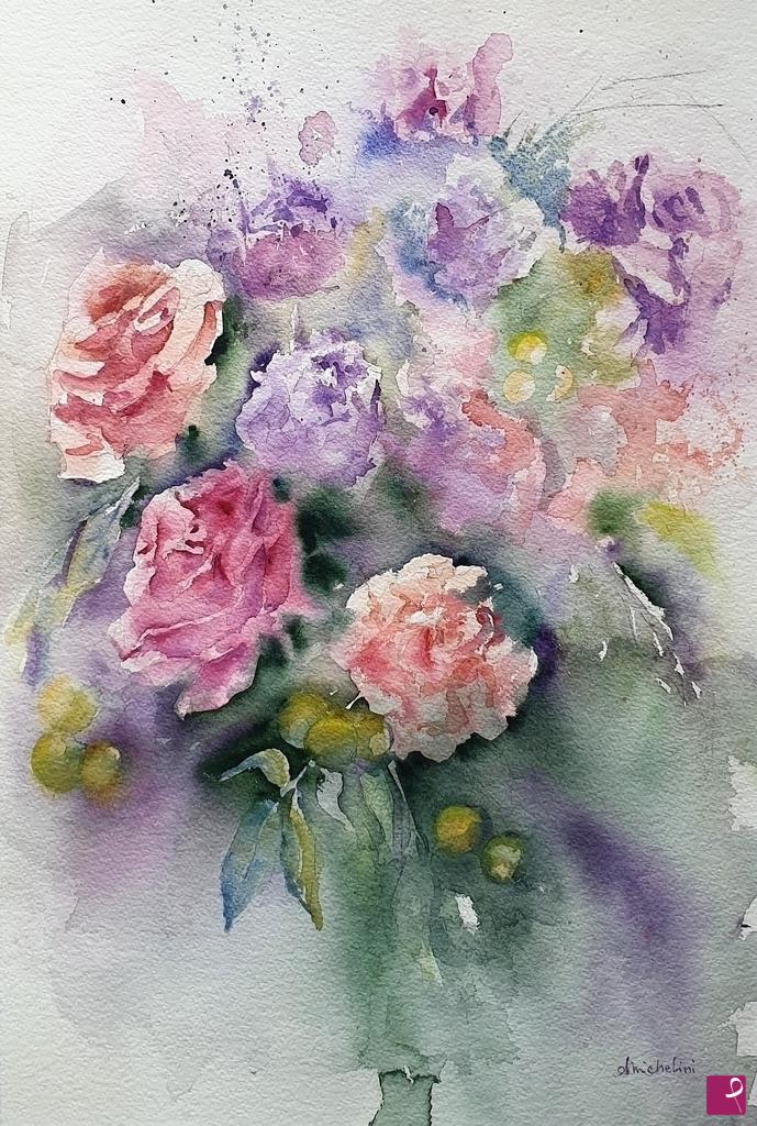 quadri in vendita online - Fiori rosa e viola