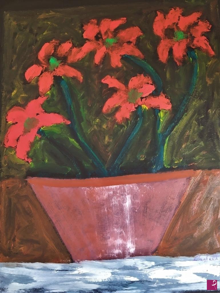 quadri in vendita online - fiori rossi in vaso