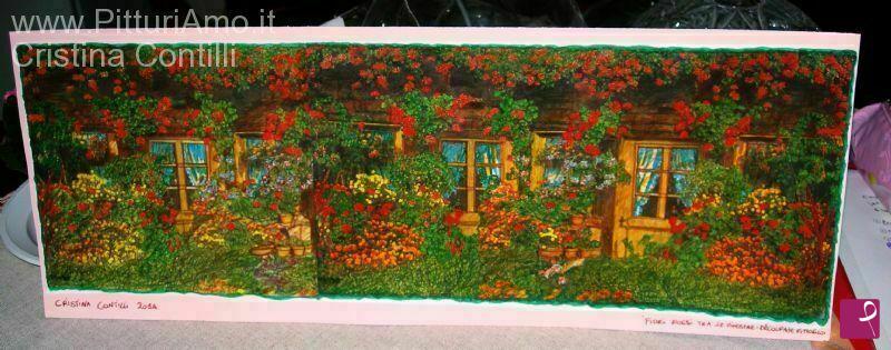 quadri in vendita online - Fiori rossi tra le finestre