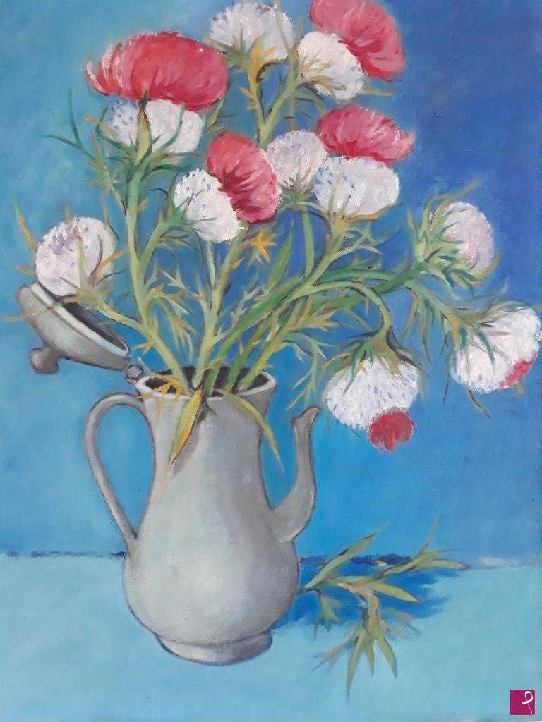 quadri in vendita online - Fiori selvatici nella cuccuma