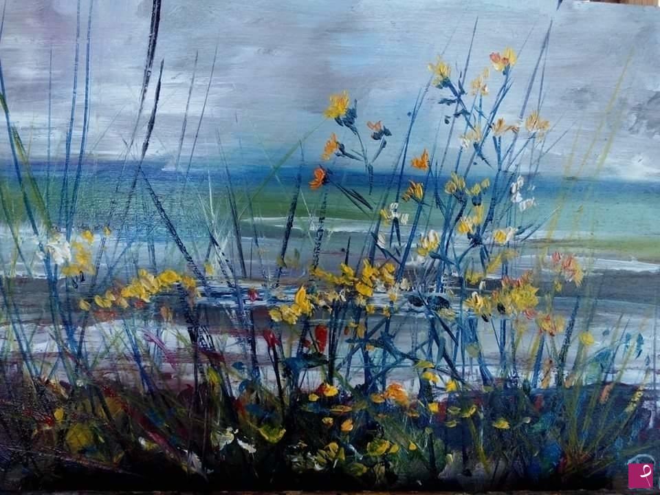 quadri in vendita online - Fiori su lago.