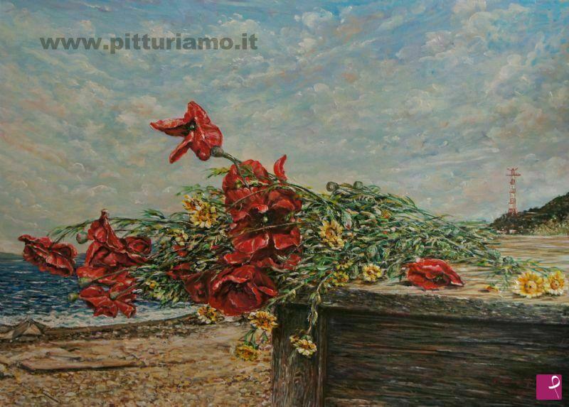 quadri in vendita online - Fiori sul mare