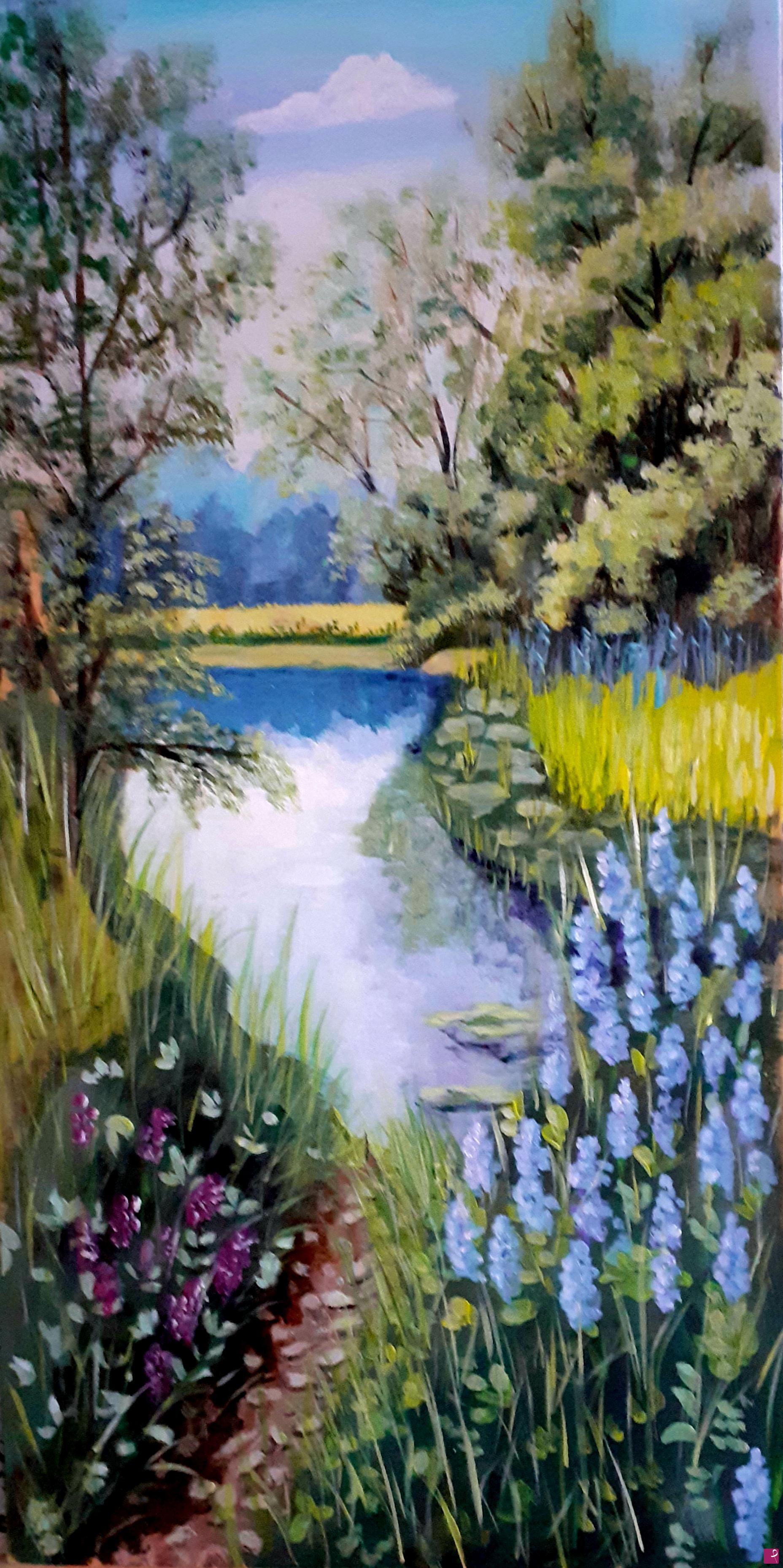 quadri in vendita online - Fiori vicino al fiume 