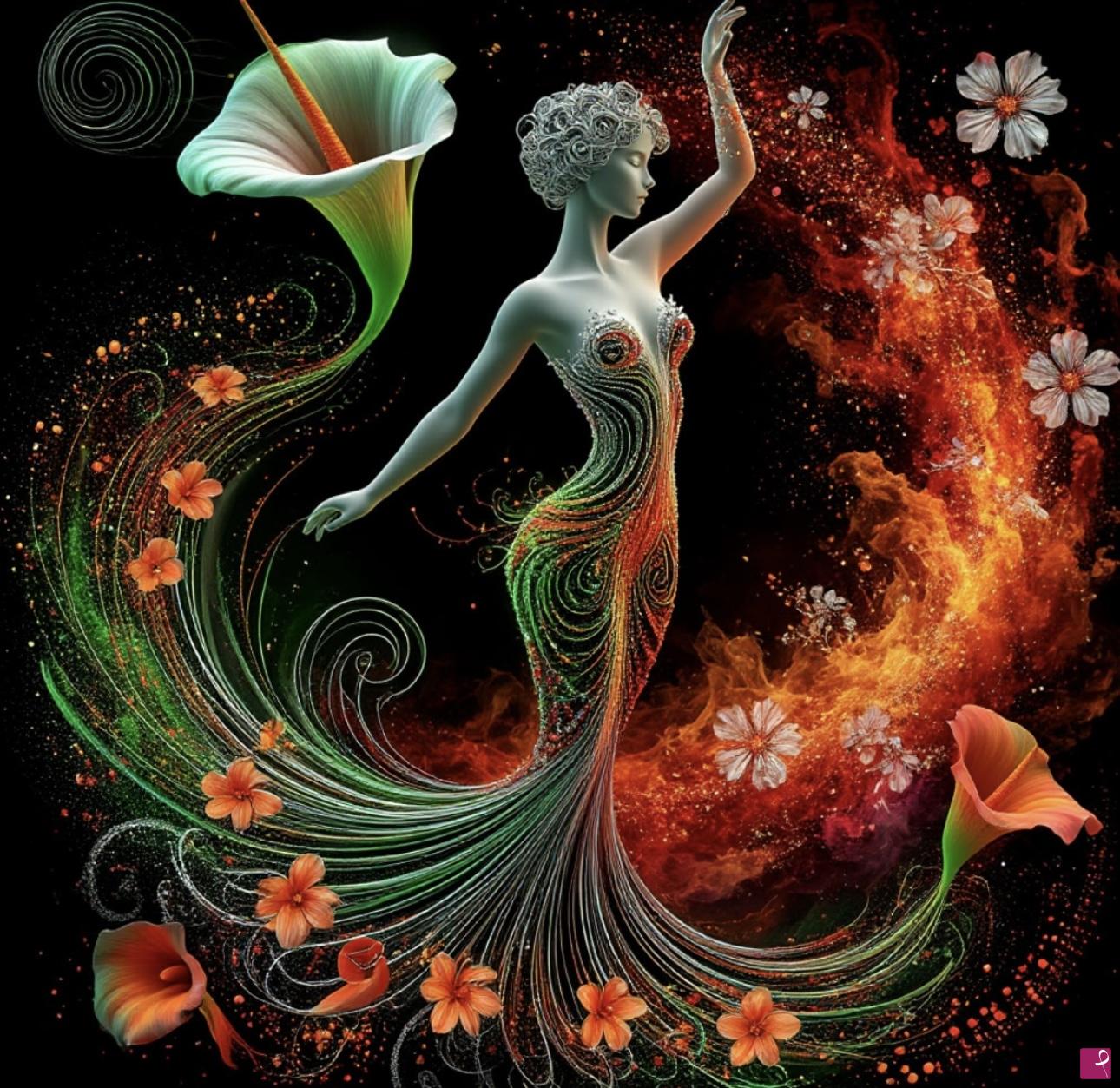 quadri in vendita online - Fire, girl and flowers 