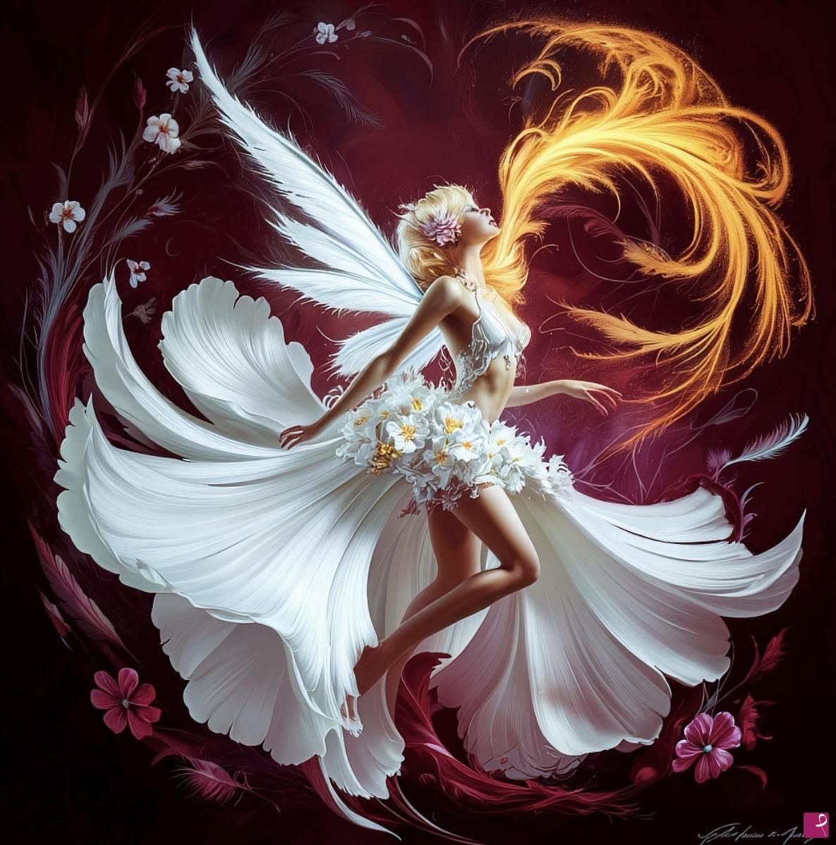 quadri in vendita online - Fire girl in white dress 